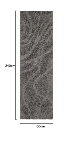 Image of Geometric Wave Shaggy Carpet for Living Room, Bedroom, High Low Design Finish Microfiber 1.8 Inch Pile High, 2x8 Feet Runner Grey|Grey Color