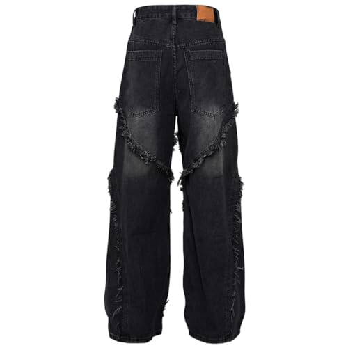 Men's Tassel Patchwork Vintage Jeans, Streetwear, Harajuku Hip Hop, Baggy Loose Fit Denim 5