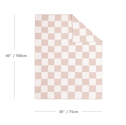 Image of CREVENT 30 inchX40 inch Cozy Soft Warm Chenille Baby Blanket for Girls Boys, Newborn Essentials for Infant, Baby Shower Receiving Gift - Checked Pink 75X100cm