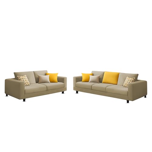 Image of Galib 3+2 Seater Sofa Set for Living Room (Cream Fabric) Premium Fabric Sofa Set