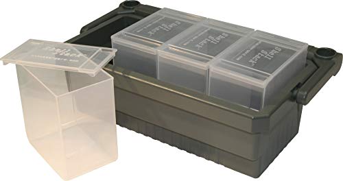 MTM SSC Shotshell Box Caddy with 4 Shell Stackers, Strong comfortable handle, USA Made, Army Green Caddy, Clear Boxes3