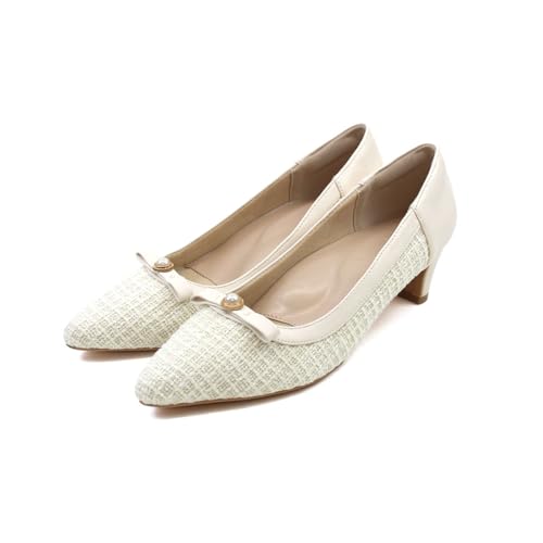 [Vivian] 感激パンプス 痛くない リボン パール ポインテッドトゥ レディース V3066AL ホワイトツイード 22.5cm