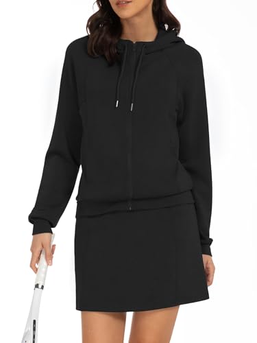 Women's 2 Piece Skort Set Athletic Tracksuit Short Tennis Skirt Zip Up Hooded Sweatshirt Active Outfits