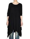 Mordenmiss Women's Handkerchief Hem Tunic Tops Basic Shirt 11 Colors Size L Black
