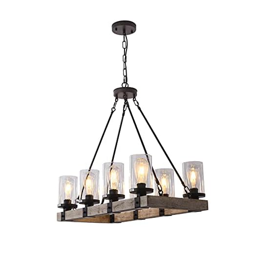 LIANSHUN Farmhouse Chandelier 8-Light Wood Kitchen Island Lighting Candle Pendant Light Fixture Rustic Chandelier for Dining Living Room, Kitchen, Foyer,Restaurant(Bulbs Not Included)
