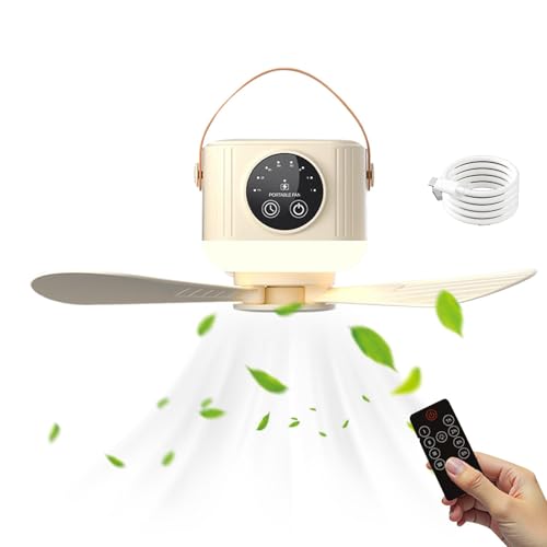 Ventilador de techo portátil con ventilador de techo ligero y ligero con control remoto - Ventilador de techo ligero de 3600 mAh portátil con control remoto | Dispositivo de enfriamiento recargable US
