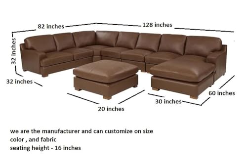 Image of Furni Leatherette ushape 10 Seater Classic and Comfortable with Puffy Dark Brown Sofa Set for Living Room (LHS).