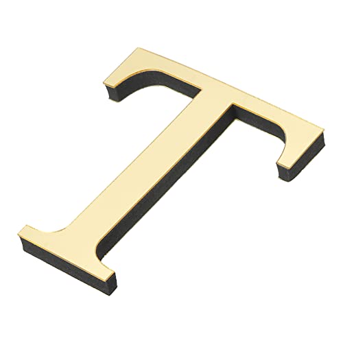 PATIKIL 3D Acrylic Alphabet Mirror Wall Stickers Letter T Self-Adhesive Home Decor Letter Sign Art Sticker Decal for DIY Home Decoration Light Gold