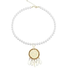 Anmpab Bohemian Shell Necklace Round Lafite Grass Woven Pearl Pendant Necklaces for Women Ethnic Tribal Jewelry