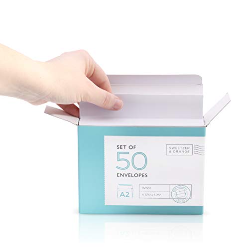 Sweetzer & Orange A2 Envelopes White Envelopes Self Seal (50 With Box). Luxury 150Gsm For Greeting Card Envelopes And Invitation Envelopes 4-3/8 X 5-3/4, Rsvp Envelopes, Plain Mailing Envelopes #TOP3