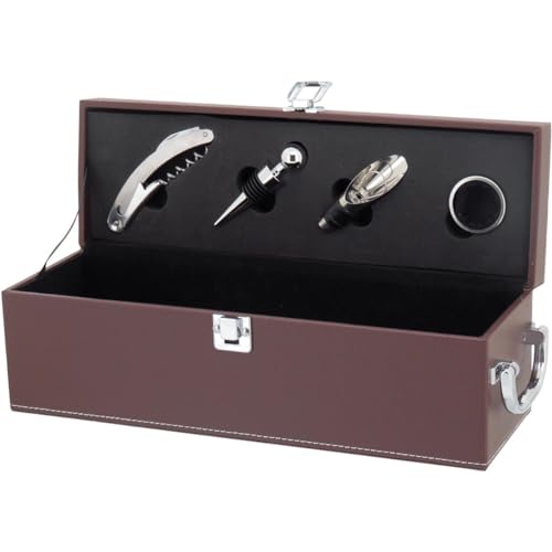 MALBEC ESTOJO VINHO 12x35x11cm SINTÉTICO MARROM 5 PEÇAS COM ACESSÓRIOS