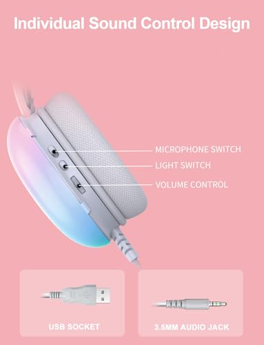 ONITOON Gaming Headset with Microphone, RGB Rainbow Lighting, PC Wired Lightweight Gaming Headphones for PS4/PS5/Laptop/MAC, 3.5mm Audio Over Ear Headphone, Stereo Surround Sound, Self-Adjusting Headband - Image 5