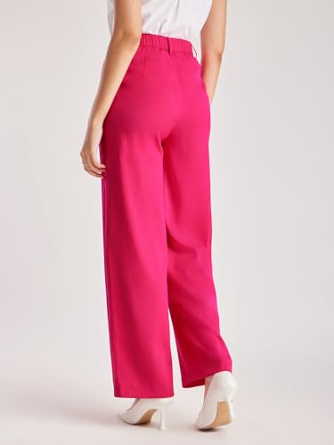 Image of FableStreet Women's Formal Trousers | High-Rise Pleated Wide-Leg Design | Solid Pattern with Plain Weave | Comfortable Office Wear for Business Meetings & Formal Events