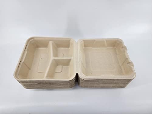 Recipientes de alimentos 100 % compostables para llevar con concha de almeja 8 x 8 pulgadas, paquete de 50 compartimentos de alta calidad para