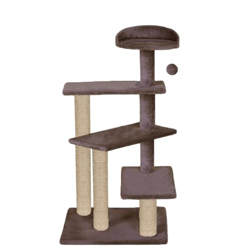 Image of Cat Tree Tower, Multi-Level, Grey, Sisal Scratching Posts, 36 Inch Height, with Perch and Hanging Toy (FURR-40) (Brown)