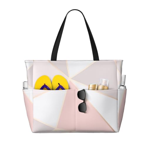 Grand sac de plage pour femme à motif géométrique or rose et grand sac fourre-tout
