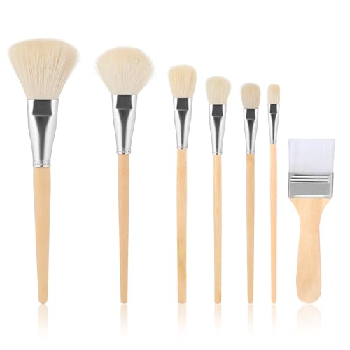 7 Pcs Versatile Goat Hair Blending Mop Brushes Mop Brush for Acrylic Painting Blending Brush with Wooden Handle Assorted Size Paint Brushes for Watercolor Oil Painting Face Body Art