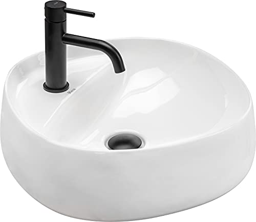 VBChome Lavabo de encimera, de esquina, para baño de invitados, pequeño, de cerámica, con orificio, 46 x 46 x 12 cm