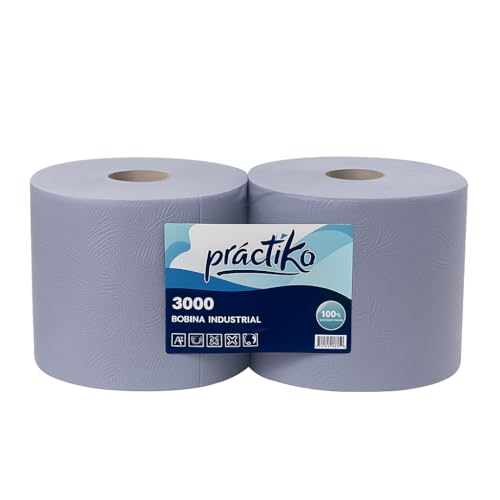 Bobina Industrial de Papel Secante Azul Doble Capa | Pack de 2 Rollos | Alta Absorción y Resistencia | Ideal para Cocinas, Restaurantes, Oficinas y Baños | Sanjoma Chemical Solutions