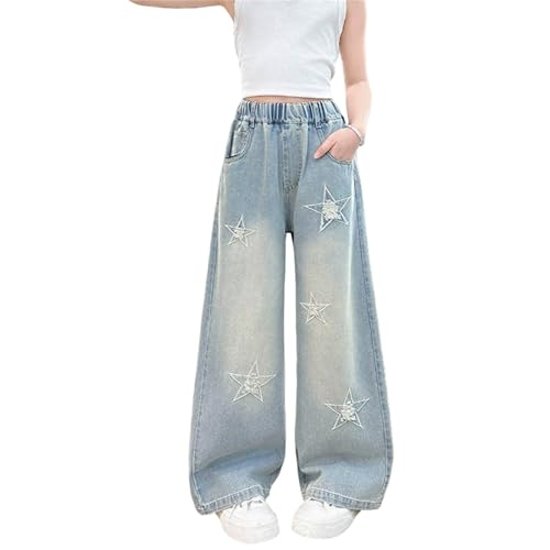 Pantalones vaqueros anchos de niña tejanos elásticos con desgastado