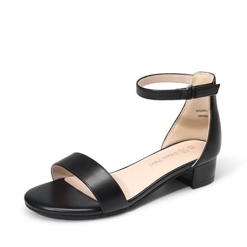 Image of DREAM PAIRS Girls Sandals Low Heel Dress Pump Ankle Strap Flower Wedding Party Shoes for Little Kid /Big Kid