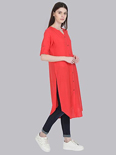 Image of Women's Rayon Solid Long-Length Kurti