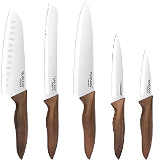 nuovva Kitchen Knife Set - Stainless Steel Kitchen Knives - 5pcs Sharp Knife Set, Includes Chef, Bread, Santoku, Utility, Paring Knives