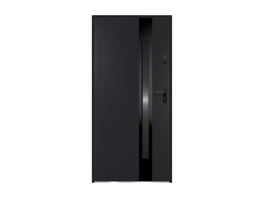 Vente-unique - Puerta de entrada de acero macizo y acero inoxidable Alt. 207 x L100 cm - vidrio ahumado - negro y antracita - apertura izquierda - BRAGA