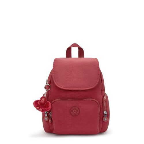 Kipling Mini mochila City Zip Funky Red, Vermelho descolado, 10.75''L x 11.5''H x 5.5''D