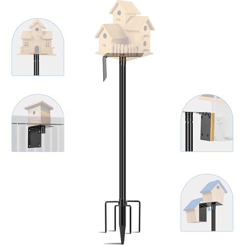 Ottsuls Bird Feeder Pole, 92 Inch Heavy Duty Bird House Pole Kit for Outdoors, with Wooden Board, 5-Prong Base Feeding Station for Wild Birds Watching, Adjustable Feeder Stand (House Not Included)