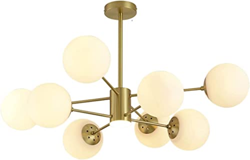 Lustre en laiton satiné haut de gamme avec globes blancs pour salon élégant