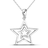 PAODIA Star Necklace for Women Girls Teens - Sterling Silver Double Star Pendant Necklace Hypoallergenic Cubic Zirconia Hollow Necklace Adjustable Stars Charm Necklace Gifts for Christmas Birthday