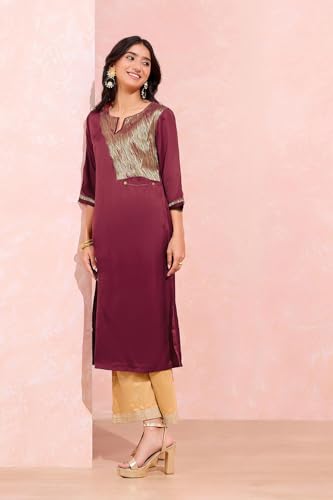 Image of Taneira Women Viscose Brocade Dark Pink Kurta for Women (KUAM36DPM-Dark Pink-M)