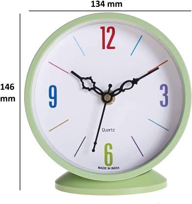 Image of Multi color digit, green frame round Plastic Case Value Added Round Analogue Wall & Table Clock