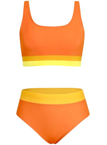 Alakuoti Girls Swimsuit Color Block Adjustable Straps Bikini Sets Teen Girl Two Piece Bathing Suits with Chest Pad Size 8 Orange - image 6