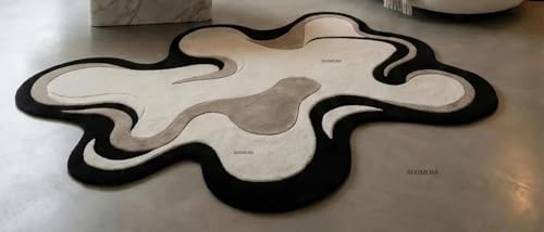 Image of Hand Tufted Wool Rug 6x8 Ft - Modern Irregular Shape Aesthetic Carpet, 1 Inch Thick Pile, Anti-Skid Backing, Soft Handmade Woolen Area Rug for Living Room, Bedroom, Hall Decor