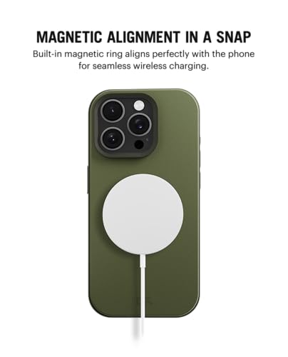 Image of DailyObjects Leatherite Case for iPhone 14 Pro Compatible with MagSafe Wireless Charging | Green-Olive Hybrid Magnetic Back Cover