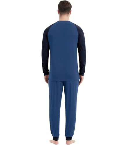 Image of NACHILA Mens Pajamas Set Long Sleeve Henley Sleepwear Top Soft Jogger Pants Pajamas Cool Pjs Set,Viscose Made from Bamboo