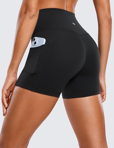 CRZ YOGA Womens Butterluxe Cross Waist Biker Shorts 4" - V Crossover High Waisted Side Pockets Workout Gym Yoga2