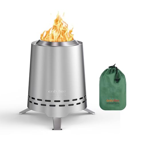 Onlyfire Brasero sin Humos de Mesa, Mini Brasero Portátil con Soporte para Macetas y Bolsa de Transporte, para Acampar Al Aire Libre Tailgating Patio Patio Trasero, Acero Inoxidable