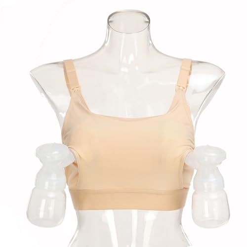 ENSDOAR Hands Free Pumping Bra Hands-Free Breast Pump Bra Nursing Bras for Pumping Adjustable Breast-Pumps Holding and Nursing Bra (Beige, Small)
