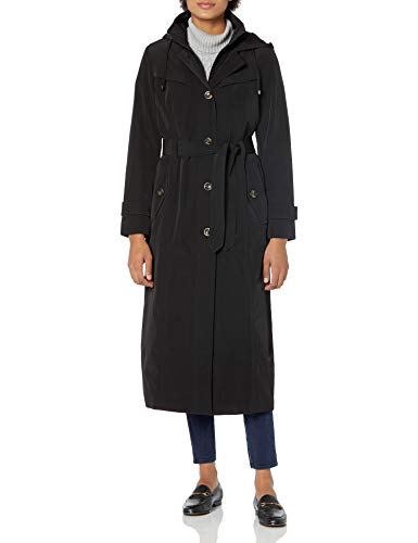 LONDON FOG Women's Single-Breasted Maxi Raincoat with Inner Bib, Black, XXL
