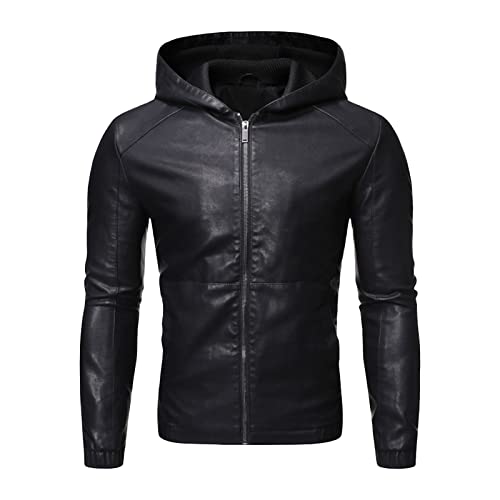 Veste en cuir à capuche homme coupe slim contre le vent veste zippée