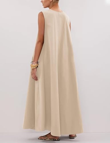 Image of Livtany Women's Scoop Neck Ruched Maxi Dress Flowy Swing Wide Straps Long Dress Casual Sleeveless Sundress with Side Pockets