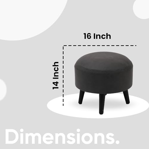 Image of Wooden Ottoman Stool Combo /Bundle for Sitting with Wooden Legs | Round Bench Coffee /Side /End Table for Living Room Furniture Home Dressing Decor - Storage Cum Seating Box (16-in Grey) 02-Pc