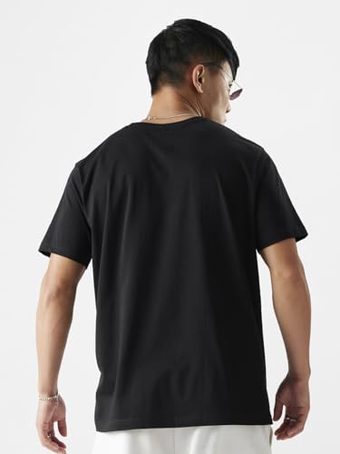 Image of Veirdo 100% Pure Cotton Round Neck Oversized Baggy Fit Drop Shoulder Front Boom Graphic Printed Black T-Shirt for Men & Boys (Available in S to 2XL)