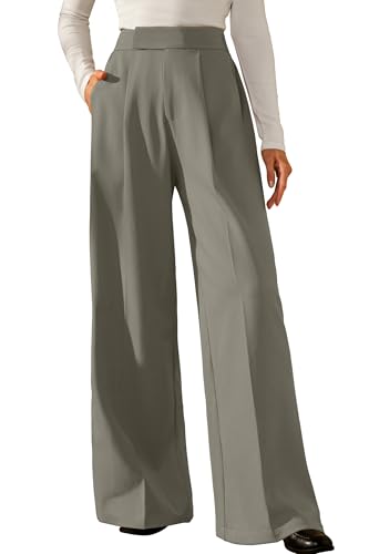 Arach&Cloz 2025 Women's Wrinkle Free Wide Leg Fall Pants High Elastic Waisted Pleated Loose Palazzo Pants Pockets Work Dressy Trousers Business Casual Teacher Outfits Ankle Petite Regular Mocha L