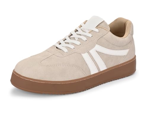 MACTREE Suede Leather Upper Laceup Casual Sneakers for Men Off White - Image 2