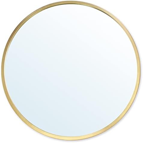 ZENIDA Round Wall Mirror,24-inch Large Circle Mirror,Gold Metal Framed Wall-Mounted Bathroom Mirror,Decorative Round Mirror for Bathroom Decor,Vanity Bedroom,Living Room,Entryway