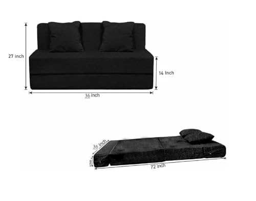 Image of PUM PUM Foldable Sofa Cum Bed | EPE Foam 2 Seater Floor Sofa | Premium Jute Fabric | Space-Saving Furniture for Living Room & Bedroom |36 Inch Width,Black